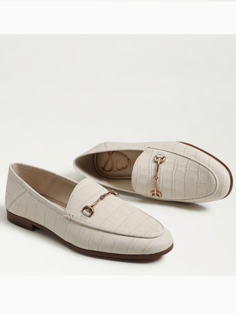 Sam Edelman NIB NEW Lorraine Croc Ivory Leather Loafers with Gold Bit 8